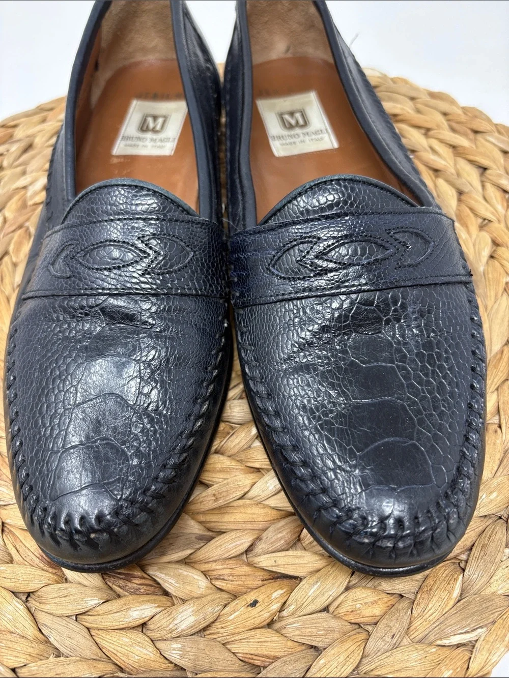 BRUNO MAGLI Men's Jericho Genuine Ostrich Leather Slip On Penny Loafers size 7.5